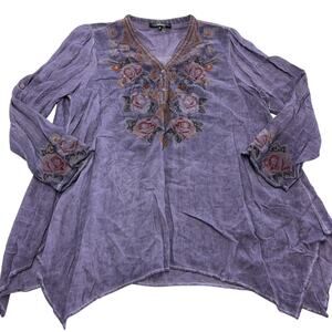 Andree by Unit Blouse Womens Small Purple Embroidered Floral Boho Top Rayon